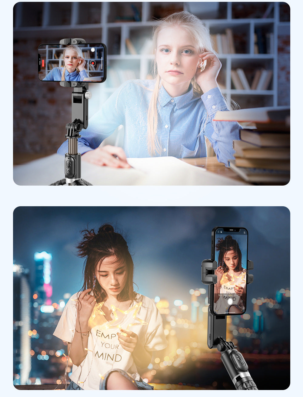 Q18 Desktop Following the shooting Mode Gimbal Stabilizer Selfie Stick Tripod with Fill Light for Smartphone