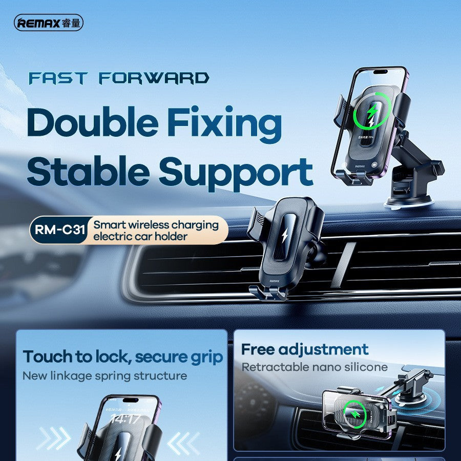 REMAX Smart Wireless Charging Electric Car Holder For 4-7" Mobile Phones 15W Max Fast Charge