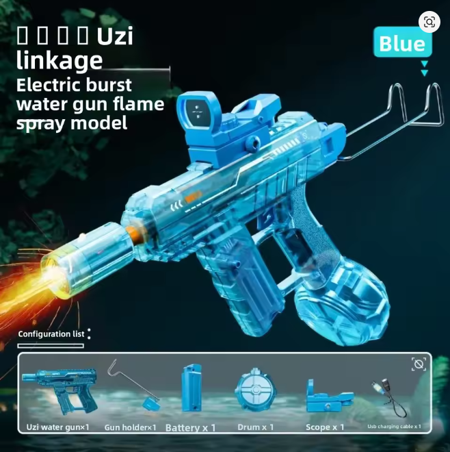 UZI Electric Water Gun with Light Up Toys for Kids Summer Outdoor Shooting Game Toy Powerful Children Automatic Water Squirt Gun