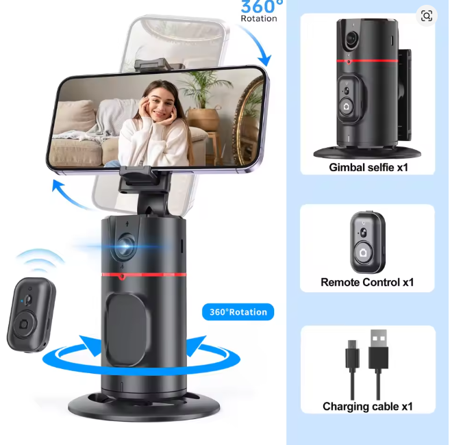 360° Auto Face Tracking Gimbal Detachable Phone Clip Gesture Control with Wireless Remote Compatible with Smartphones