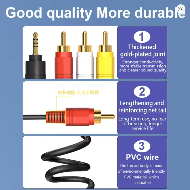 3.5mm Jack To 3 RCA Male Audio Video AV Cable AUX Stereo Cord 3RCA Standard Converter Wire for Speaker TV Box CD DVD Player