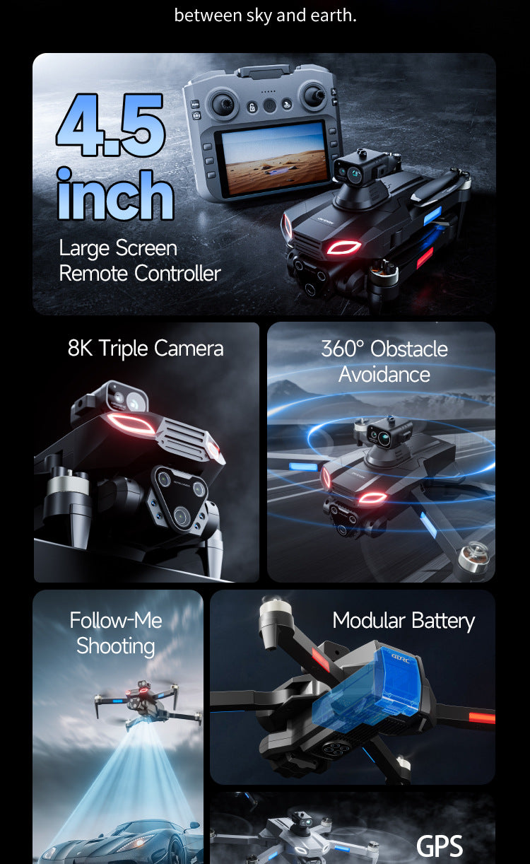 4DRC M7 Drone Brushless Motor 8K 6K 4K HD Profesional WIFI FPV Quadcopter 4.5 Inch Screen Control Obstacle Avoidance RC Drone