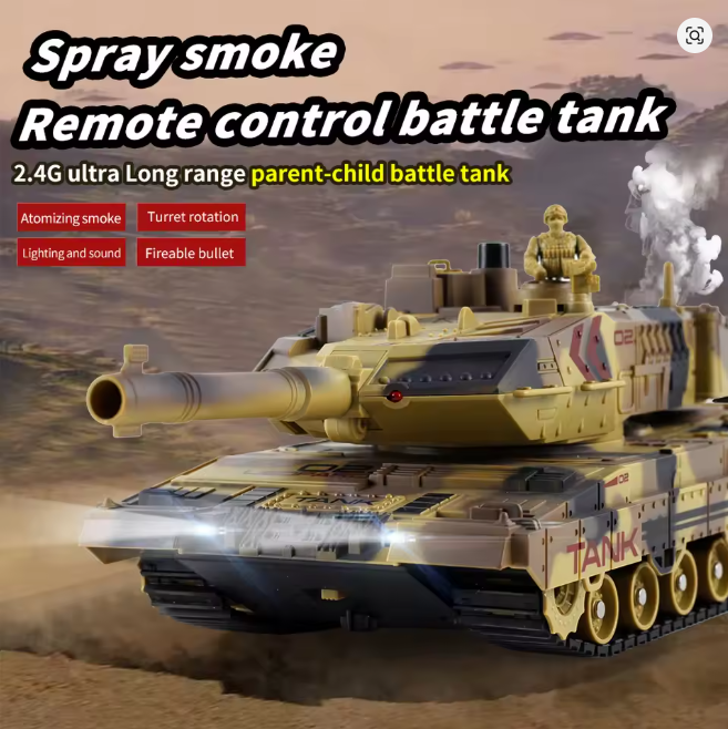 RC Tank Shoot Bullet Spray Fog Remote Control Tracked Simulation Tank LED Light 330° Rotation Barrel War Armored RC Vehicle Toys