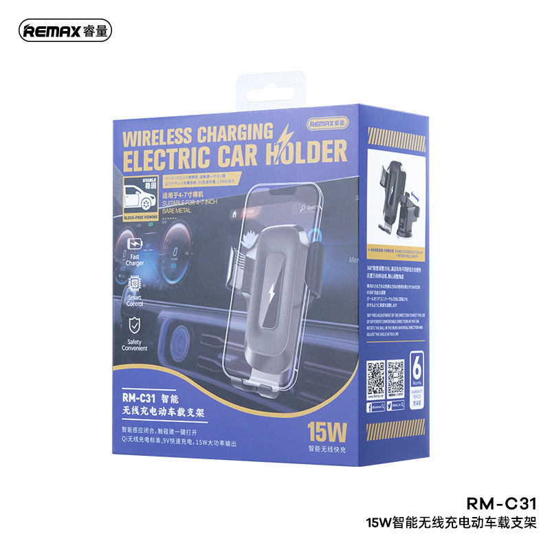 REMAX Smart Wireless Charging Electric Car Holder For 4-7" Mobile Phones 15W Max Fast Charge