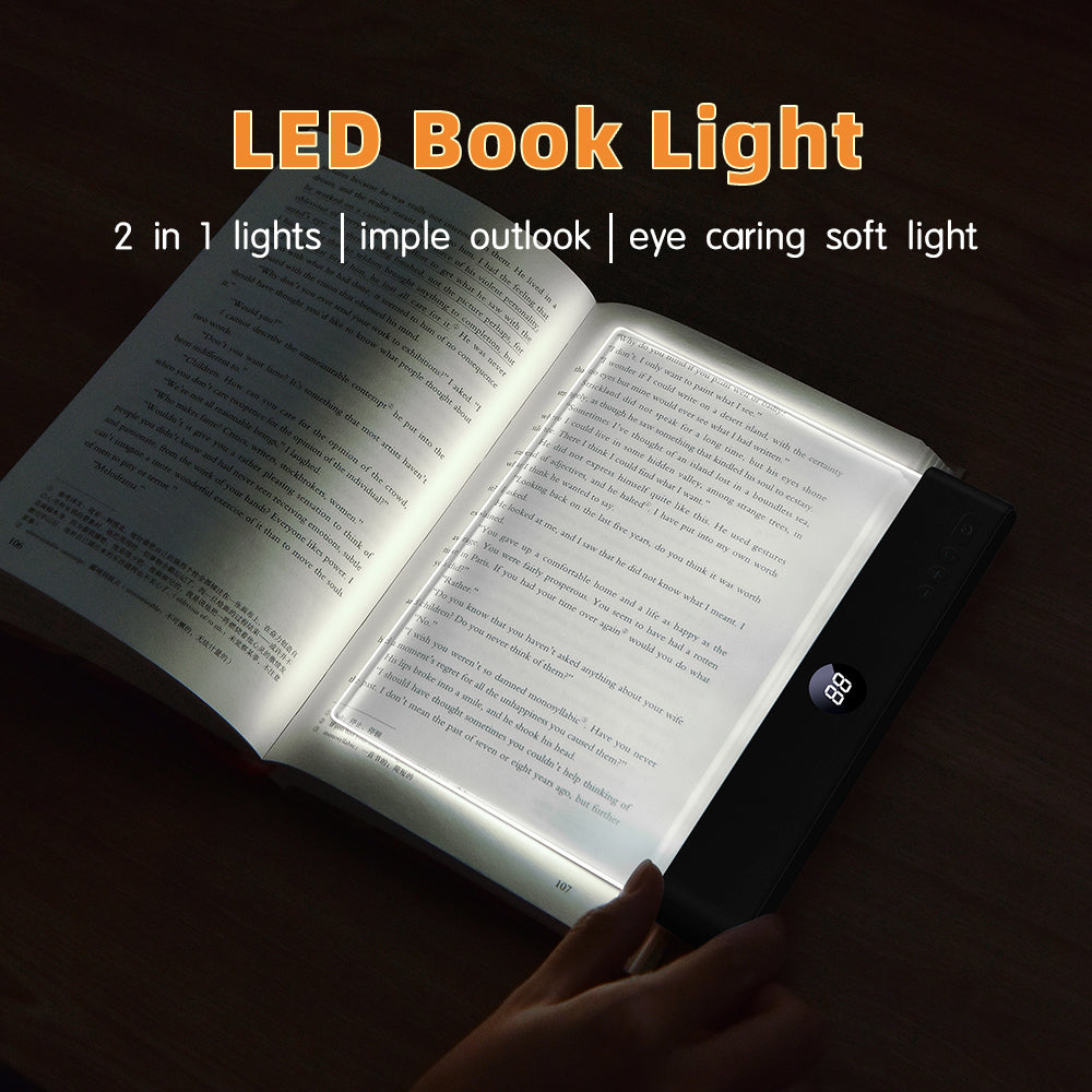 Acrylic Flat Book Night Light,Wear-Resistant Lens USB Charging Reading Lamp for Bedroom