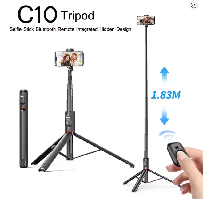C10 1830mm Wireless Selfie Stick Tripod with Remote Portable Aluminum Alloy Tripod Phone Holder for Phone Smartphone