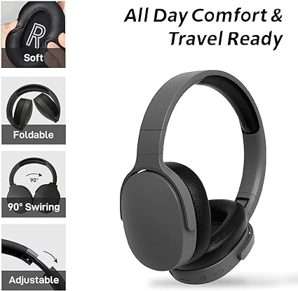 Headphones Bluetooth Over-Ear with Noise Cancelling, Low Latency, Foldable Design - 3D HiFi Stereo Headset for Travel, Home Office, Game Mode