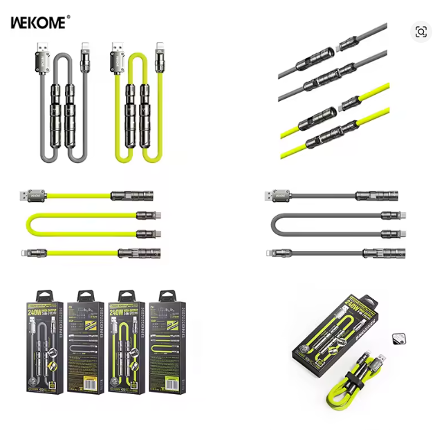 WEKOME 65W Fast Charging Data Line Universal Conversion Mecha One 3 Silicone Splicing Six-in-One Mobile Phone Charging Cable