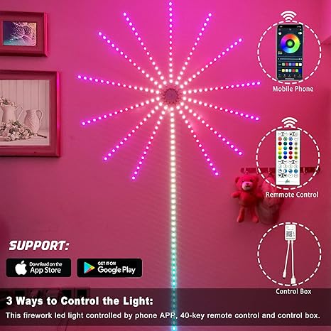 Smart Firework LED Lights, Music Sync LED Lights App and Remote Control Christmas Lights Indoor for Room Decor