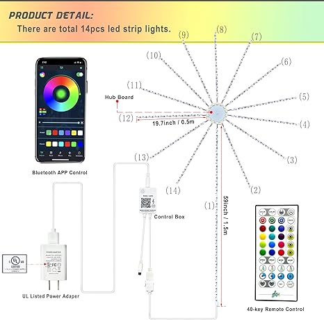 Smart Firework LED Lights, Music Sync LED Lights App and Remote Control Christmas Lights Indoor for Room Decor