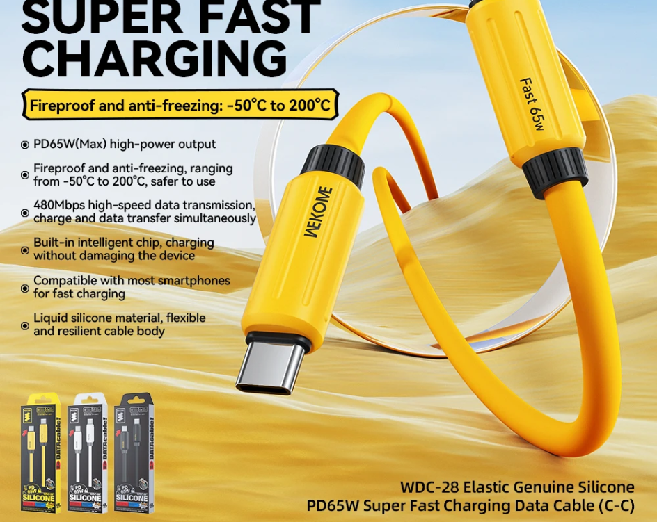 WEKOME Cable Elastic Genuine Silicone Super Fast Charging Data Cable