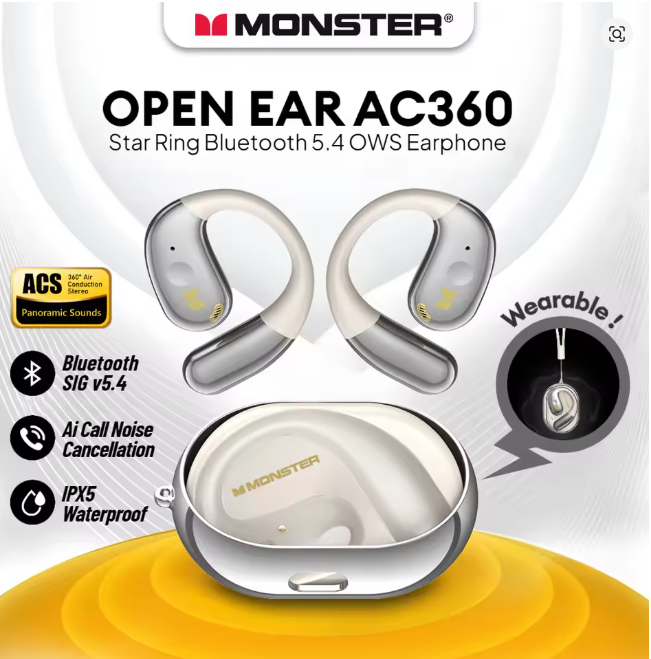 Monster AC360 TWS Wireless Open End Earphones HiFi Sounds OWS Bluetooth 5.4 Earbuds HD Call Bluetooth Headphone