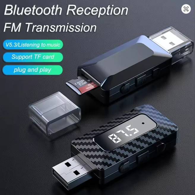 Car Bluetooth 5.3 FM Transmitter Receiver Handsfree Call Mini USB Wireless Adapter Auto Audio with LED Display For Car FM Radio