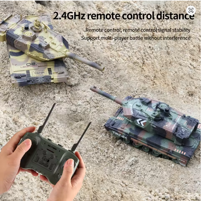 RC Tank Shoot Bullet Spray Fog Remote Control Tracked Simulation Tank LED Light 330° Rotation Barrel War Armored RC Vehicle Toys