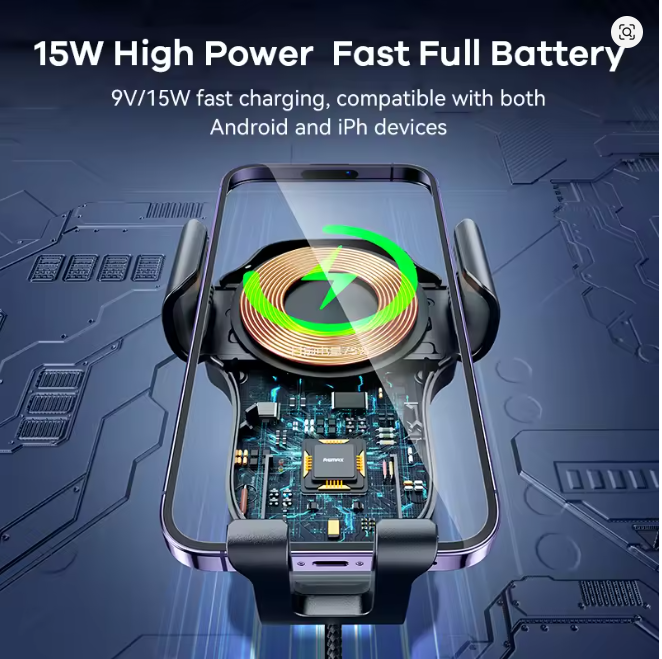 REMAX Smart Wireless Charging Electric Car Holder For 4-7" Mobile Phones 15W Max Fast Charge