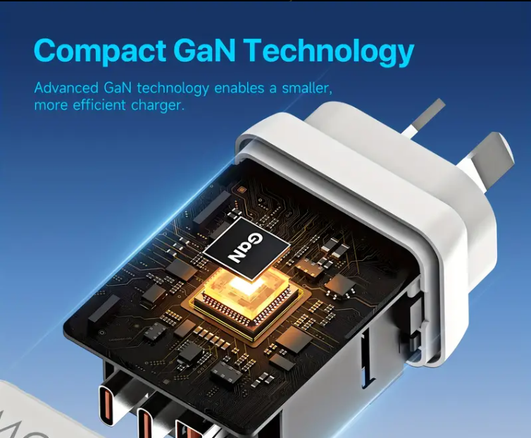 45W GaN Fast Charger, 2-Port Wall Plug with Fast Charging QC3.0, USB-C Power Adapter