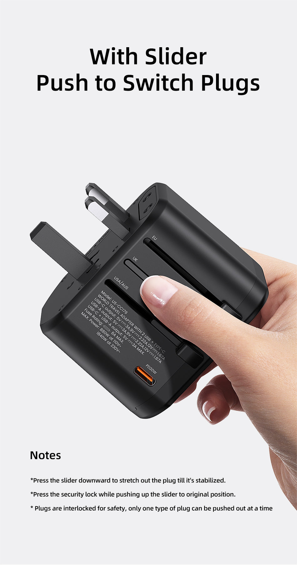 USAMS Universal Travel Adapter Travel Charger Socket Converter 20W Dual USB Type-C Wall Charger For US EU UK AU