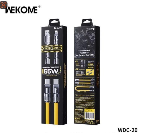 WEKOME 65W Fast Charging Data Line Universal Conversion Mecha One 3 Silicone Splicing Six-in-One Mobile Phone Charging Cable