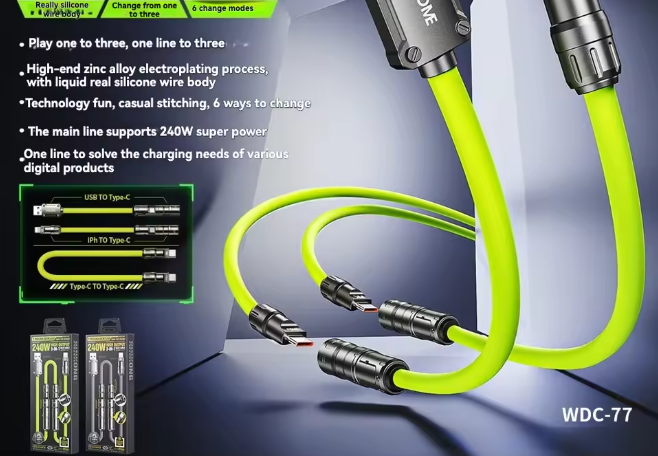WEKOME 65W Fast Charging Data Line Universal Conversion Mecha One 3 Silicone Splicing Six-in-One Mobile Phone Charging Cable