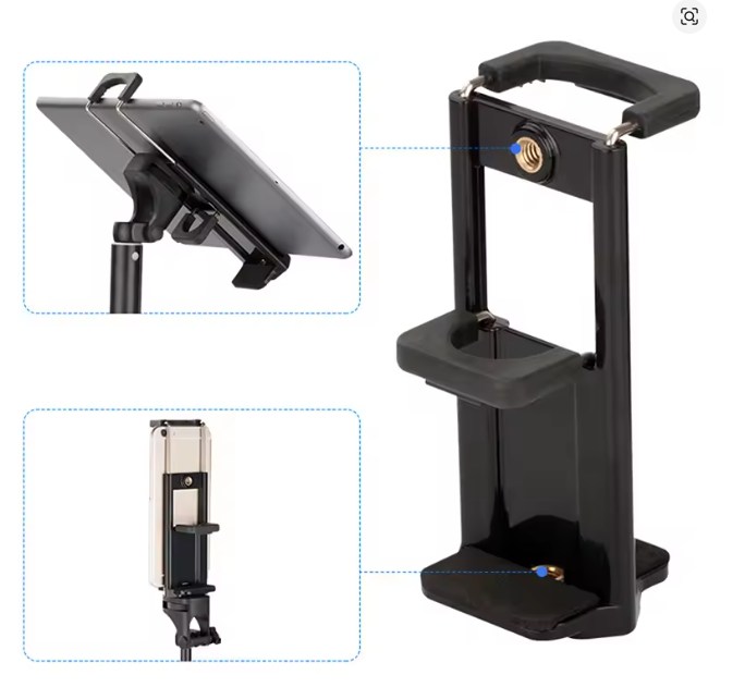 2 In 1 Universal Tablet Phone 1/4" Tripod Mount Clamp Holder Bracket Selfie Clip Stand