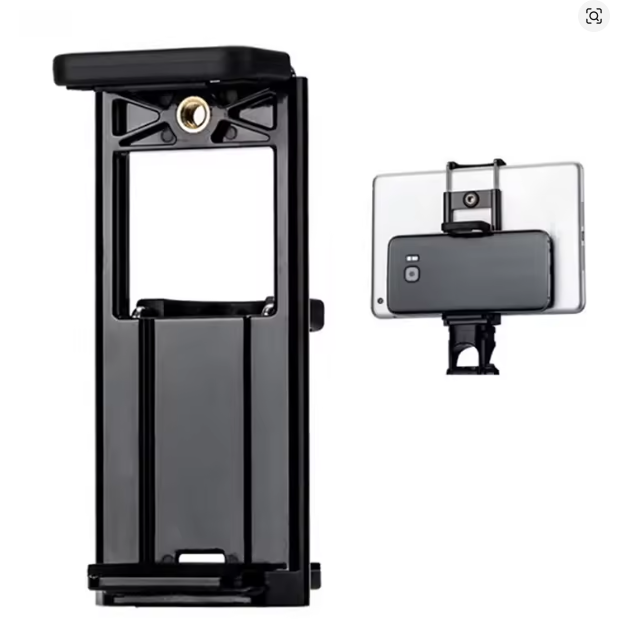 2 In 1 Universal Tablet Phone 1/4" Tripod Mount Clamp Holder Bracket Selfie Clip Stand