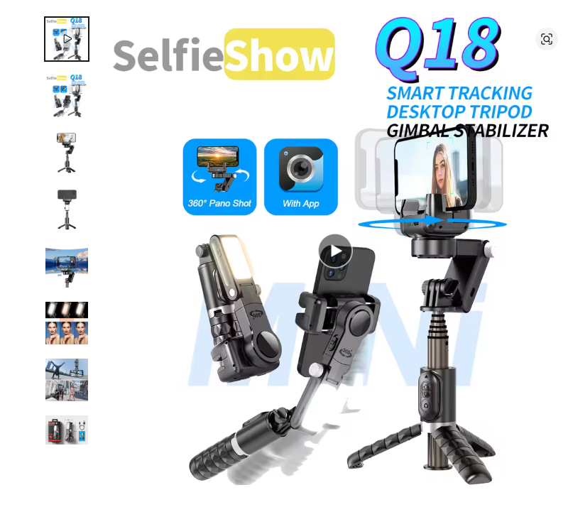 Q18 Desktop Following the shooting Mode Gimbal Stabilizer Selfie Stick Tripod with Fill Light for Smartphone