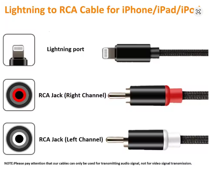 Lightning to RCA Cable Audio Aux Adapter, for iPhone14/13/12, iPad and iPod Models for Power Amplifier, Car, Home Theater