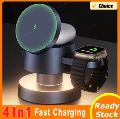 4 in 1 Magnetic Light Phone Wireless Charger Stand For iPhone 16 15 14 13 12 Pro Max Apple Watch 9 8 Airpods Pro Fast Charging