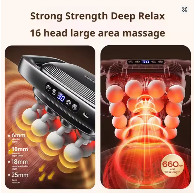 5V 24W Multi-head Fascia Gun Deep Relaxation Muscle Red Light Deep Tissue Body Muscle Massage Gun
