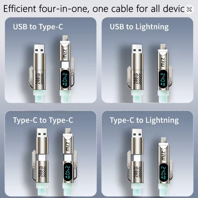 Liquid Silicone Rubber Wire 4-in-1 240W with LED Display charging Cable