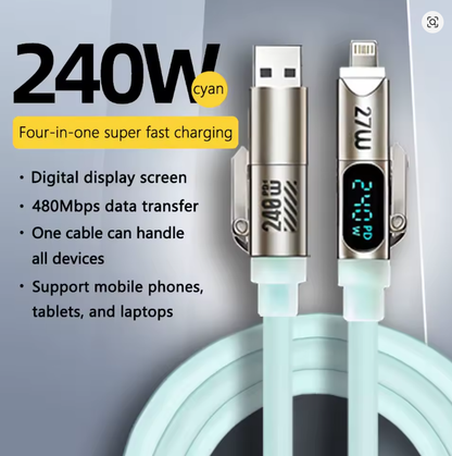 Liquid Silicone Rubber Wire 4-in-1 240W with LED Display charging Cable