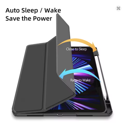 DUX DUCIS for iPad Trifold Tablet Transparent Case with Stylus Pen Holder & Auto Sleep Wake