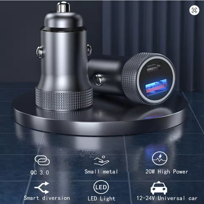 LED Car Charger Type C Fast USB Charger for iPhone 16 17 Car Charging Quick 3.0 Charge Smart Phone PD Charger