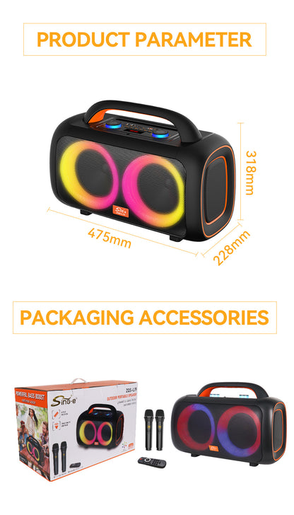 ZQS-L19 6.5 Inch Portable Wireless Speaker 2MIC Handheld Waterproof Remote Control BT/USB/TF/FM/AUX/Karaoke Outdoor Player