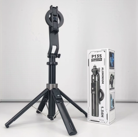 P135 Magsafe Magnetic Selfie Stick Tripod with Magnetic Phone Holder & Detachable Wireless Remote