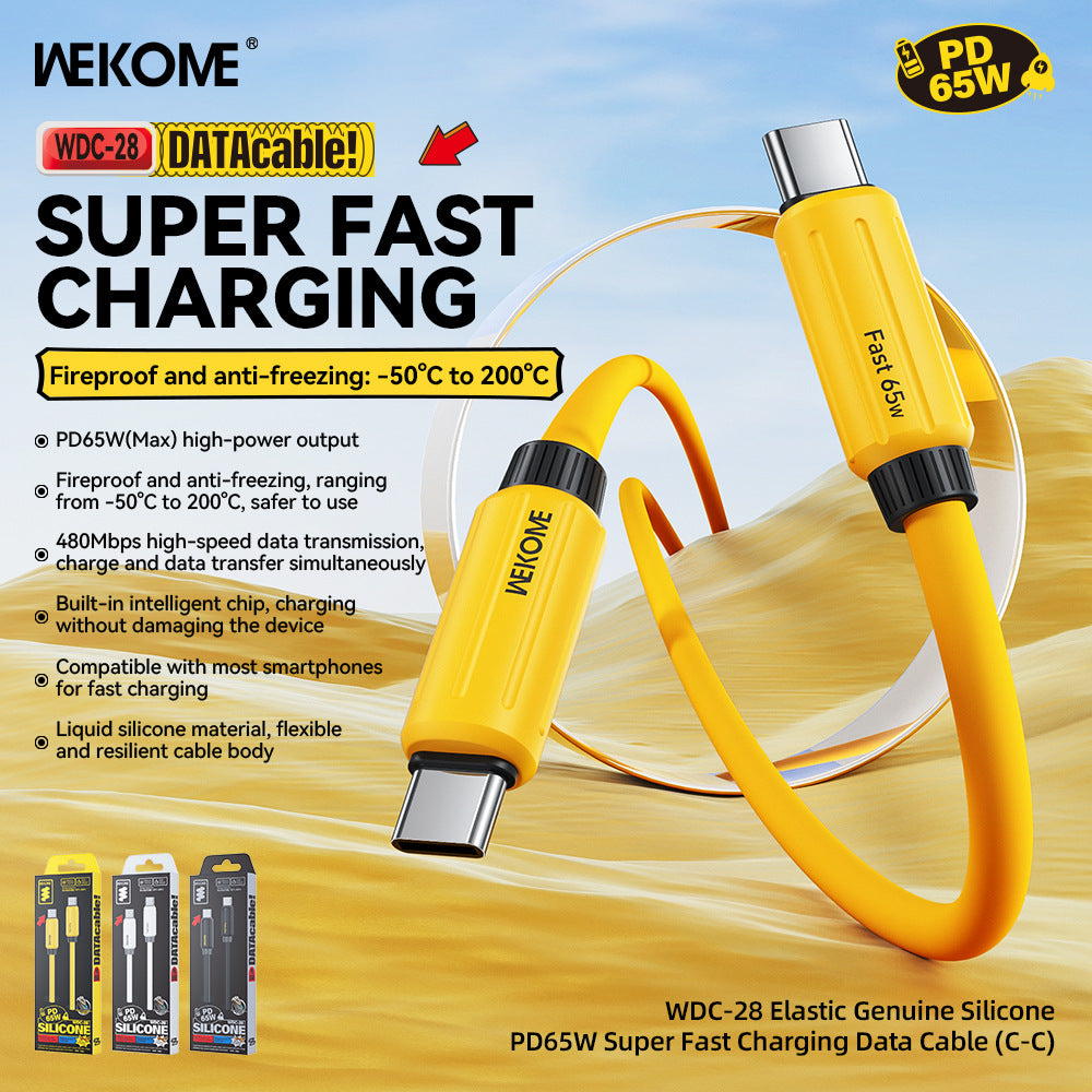 WEKOME Cable Elastic Genuine Silicone Super Fast Charging Data Cable Type C 1M