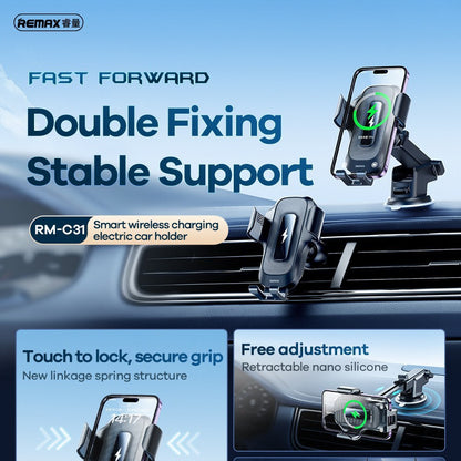 REMAX Smart Wireless Charging Electric Car Holder For 4-7" Mobile Phones 15W Max Fast Charge