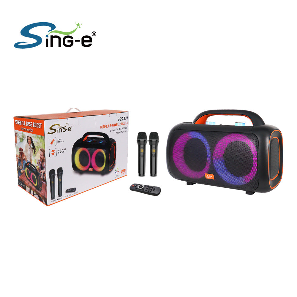 ZQS-L19 6.5 Inch Portable Wireless Speaker 2MIC Handheld Waterproof Remote Control BT/USB/TF/FM/AUX/Karaoke Outdoor Player