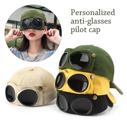 Men Women Breathable UV Protection Pilot Hat Peaked Cap Glasses Baseball Cap Sun Hat