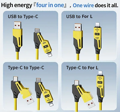 65W Quick Charger Spring USB Cable 4 in 1 Spring Data Cable