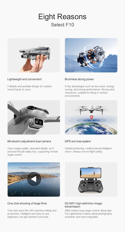 F10 Foldable GPS Drone Aerial Photography Dual Intelligent Positioning Return Home Quadcopter Professional Remote Control Aircraf