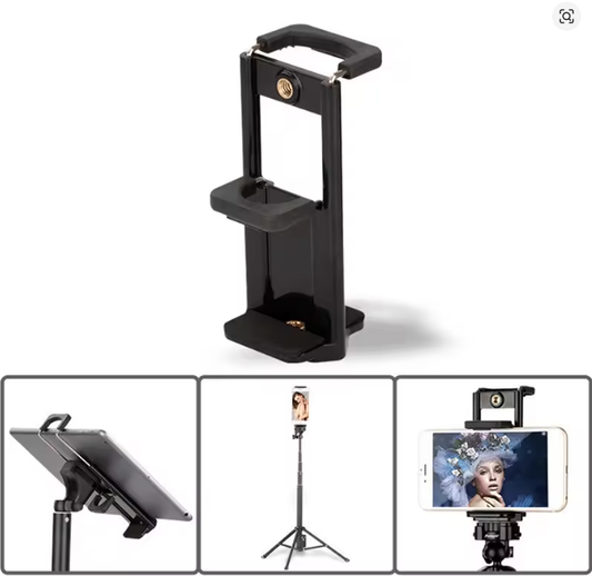 2 In 1 Universal Tablet Phone 1/4" Tripod Mount Clamp Holder Bracket Selfie Clip Stand