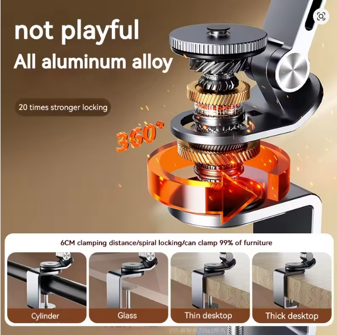 Long Arm Tablet Phone Holder Stand Aluminium Alloy 360 Rotation Folding Desktop Phone Holder Shooting Elongated Bed Holder