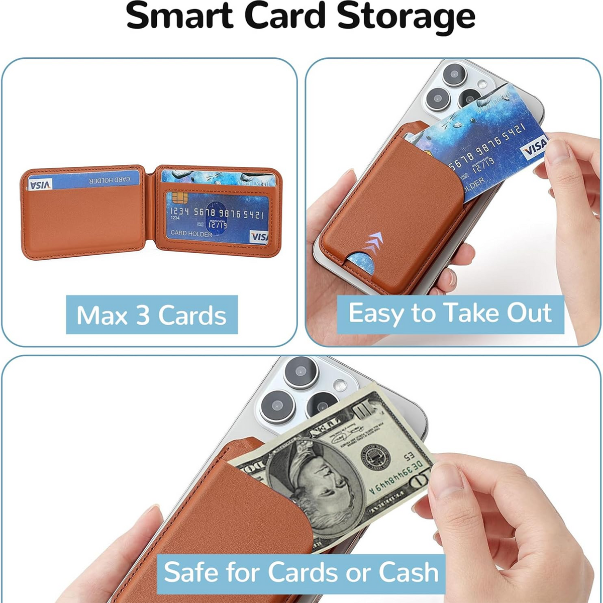 2 in 1 Magnetic MagSafe Wallet Stand, Leather Magnetic Adjustable Card Holder