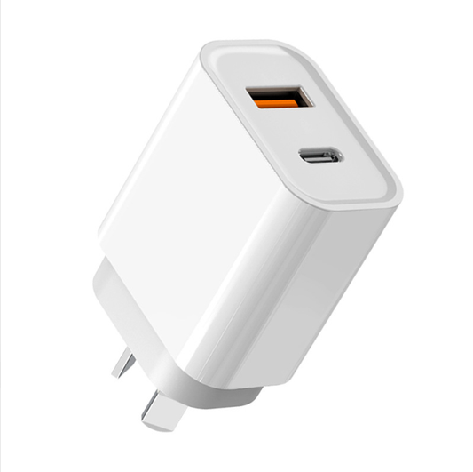 45W GaN Fast Charger, 2-Port  Wall Plug with Fast Charging QC3.0, USB-C Power Adapter