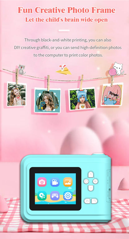 Kids Instant Cameras 2.0 Inch HD IPS Screen Thermal Paper Picture Photo Printing Camera With Lanyard Printer Children Gifts