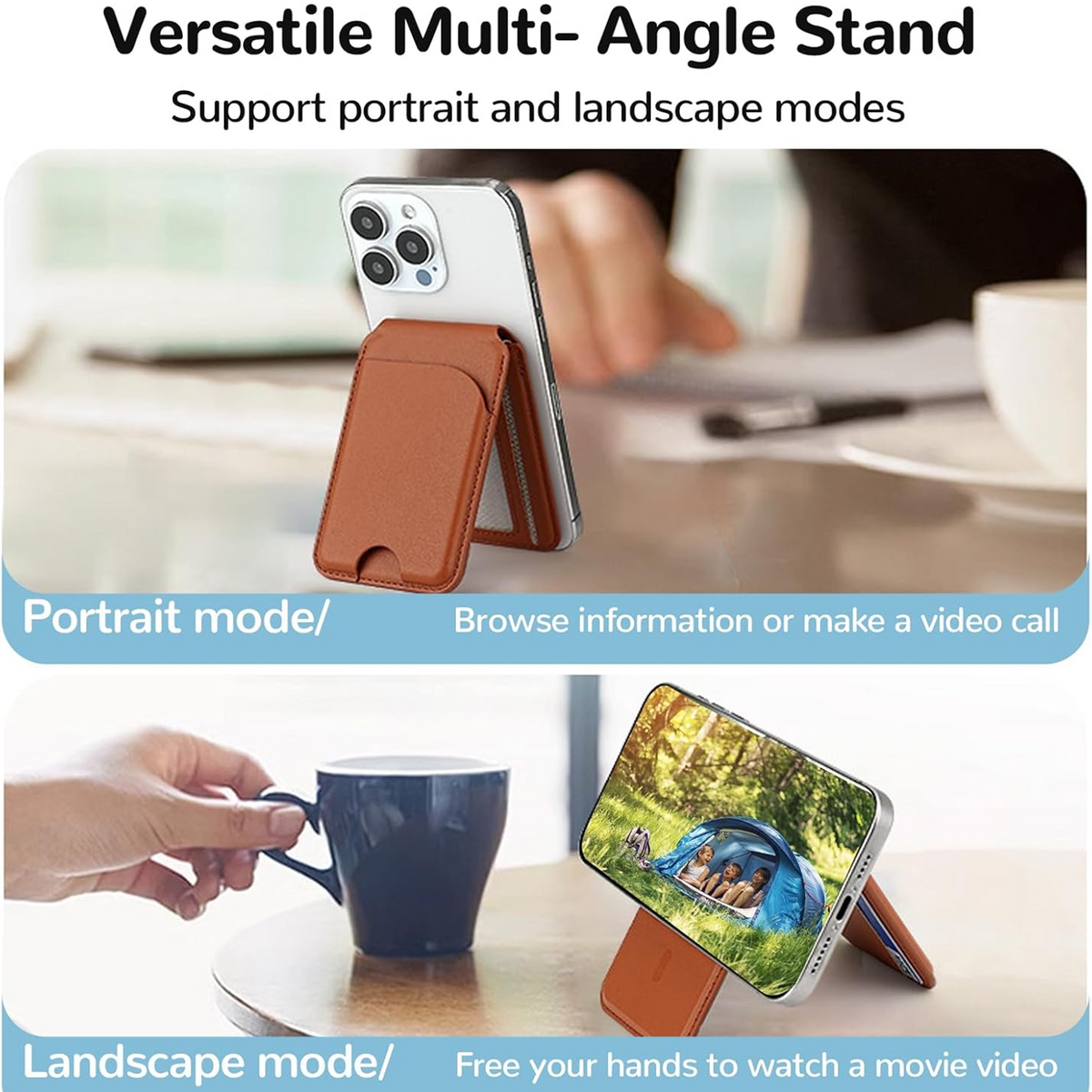 2 in 1 Magnetic MagSafe Wallet Stand, Leather Magnetic Adjustable Card Holder