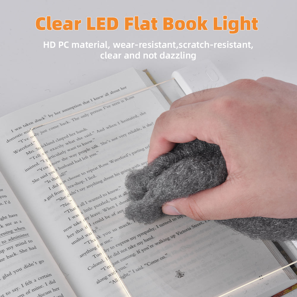 Acrylic Flat Book Night Light,Wear-Resistant Lens USB Charging Reading Lamp for Bedroom