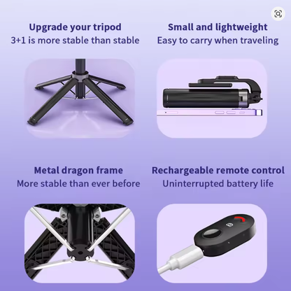 Extendable Selfie Stick with Wireless Remote and Tripod Stand Detachable Remote for Video Recording, Live Stream