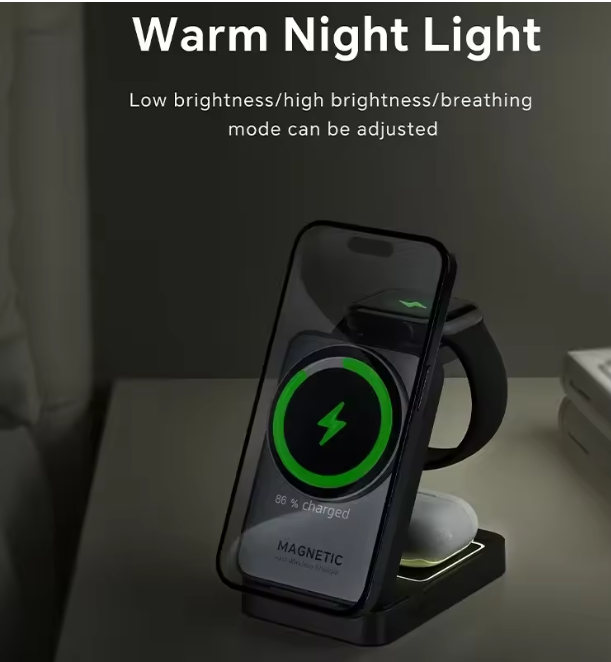 Foldable 3 In 1 Magnetic Wireless Charger Stand For Magsafe iPhone 17 16 15 14 13 12 Apple Watch 2-8 Airpods Pro Fast Charging Station
